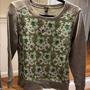J. Crew Gray, Silver and Green Floral Sweatshirt